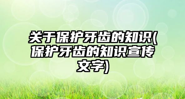 關(guān)于保護牙齒的知識(保護牙齒的知識宣傳文字)