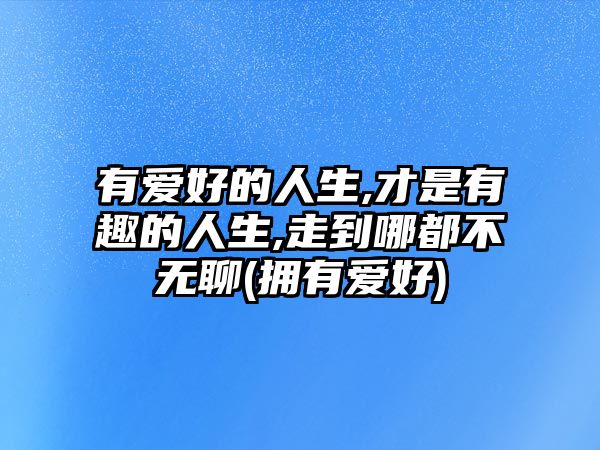 有愛(ài)好的人生,才是有趣的人生,走到哪都不無(wú)聊(擁有愛(ài)好)