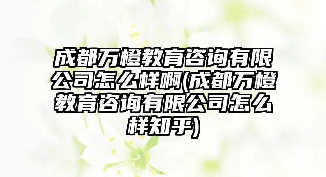 成都萬橙教育咨詢有限公司怎么樣啊(成都萬橙教育咨詢有限公司怎么樣知乎)