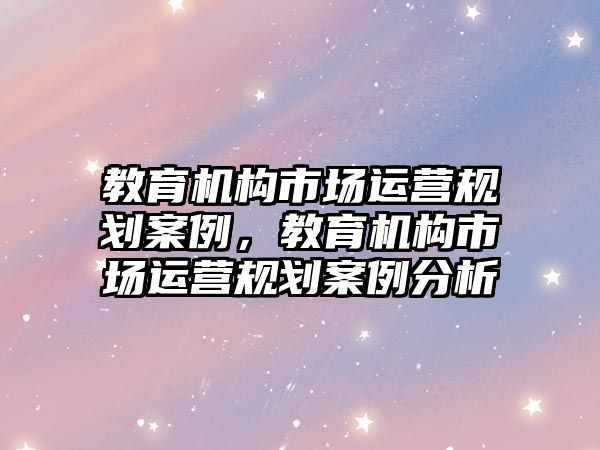 教育機構(gòu)市場運營規(guī)劃案例，教育機構(gòu)市場運營規(guī)劃案例分析