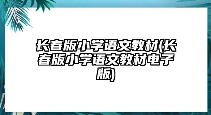 長春版小學(xué)語文教材(長春版小學(xué)語文教材電子版)