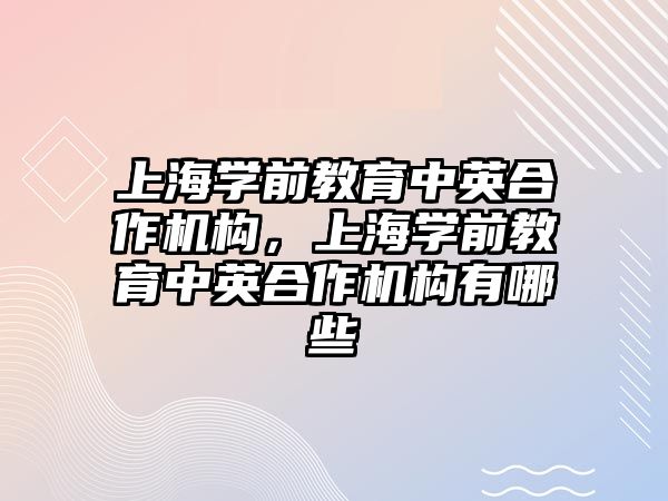 上海學(xué)前教育中英合作機構(gòu)，上海學(xué)前教育中英合作機構(gòu)有哪些