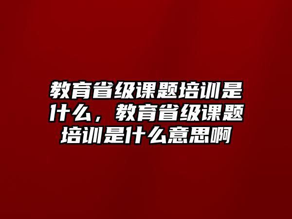 教育省級課題培訓是什么，教育省級課題培訓是什么意思啊