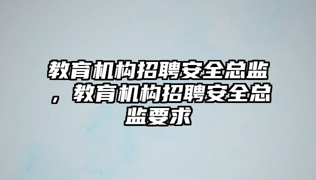 教育機構招聘安全總監(jiān)，教育機構招聘安全總監(jiān)要求