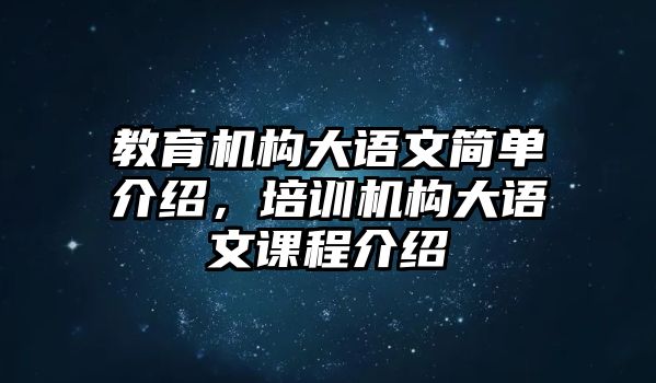 教育機(jī)構(gòu)大語文簡單介紹，培訓(xùn)機(jī)構(gòu)大語文課程介紹