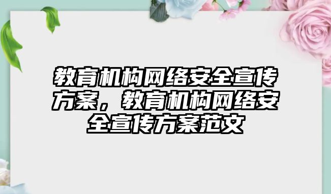 教育機構網絡安全宣傳方案，教育機構網絡安全宣傳方案范文