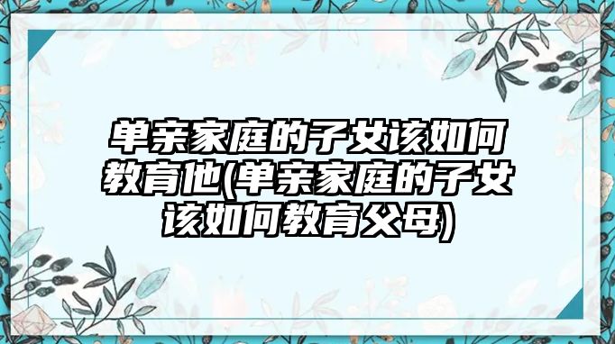 單親家庭的子女該如何教育他(單親家庭的子女該如何教育父母)