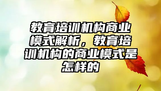 教育培訓(xùn)機(jī)構(gòu)商業(yè)模式解析，教育培訓(xùn)機(jī)構(gòu)的商業(yè)模式是怎樣的