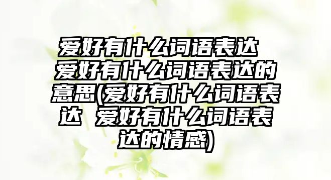 愛(ài)好有什么詞語(yǔ)表達(dá) 愛(ài)好有什么詞語(yǔ)表達(dá)的意思(愛(ài)好有什么詞語(yǔ)表達(dá) 愛(ài)好有什么詞語(yǔ)表達(dá)的情感)