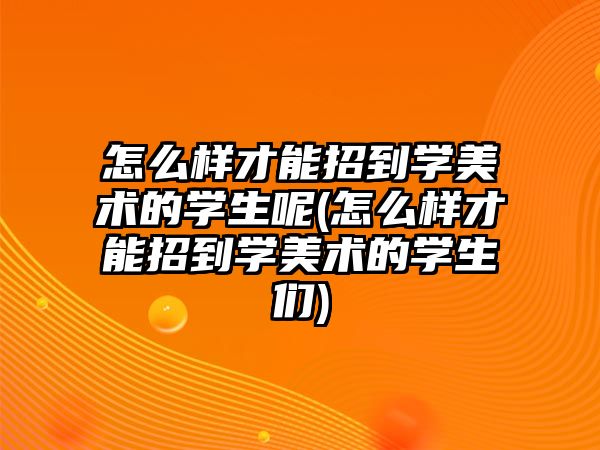 怎么樣才能招到學美術的學生呢(怎么樣才能招到學美術的學生們)