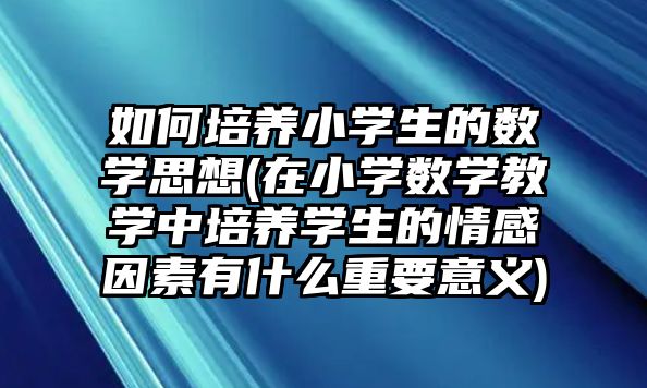 如何培養(yǎng)小學生的數(shù)學思想(在小學數(shù)學教學中培養(yǎng)學生的情感因素有什么重要意義)