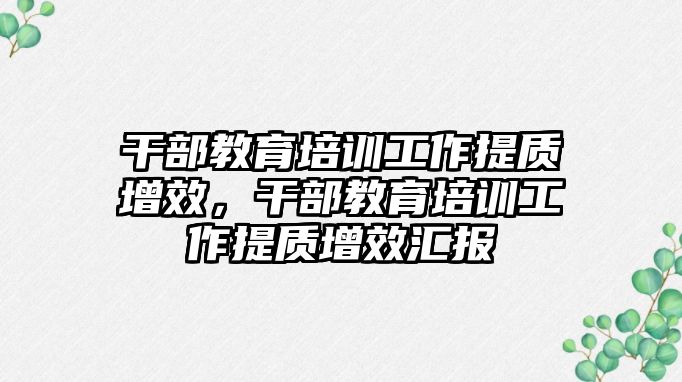 干部教育培訓工作提質(zhì)增效，干部教育培訓工作提質(zhì)增效匯報