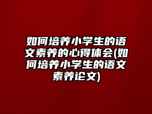 如何培養(yǎng)小學生的語文素養(yǎng)的心得體會(如何培養(yǎng)小學生的語文素養(yǎng)論文)